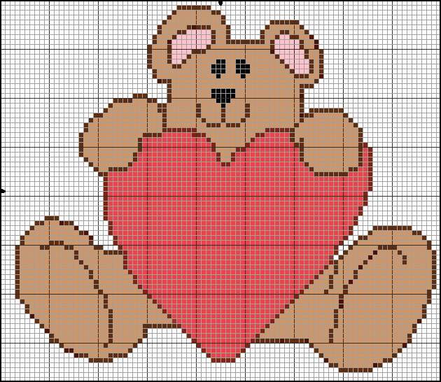 Schema punto croce Orsetto con cuore san valentino